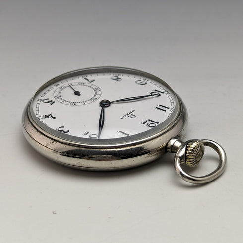 circa 1939 vintage omega pocket watch silver plated open face working fine